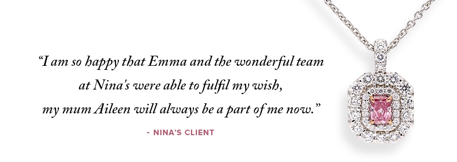 Custom-designed pink diamond pendant created by Nina’s for a grateful client