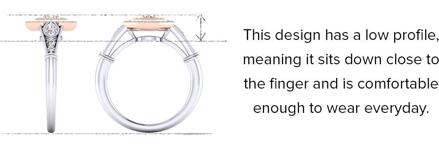 CAD drawings showing the low-profile design of The Meg custom ring