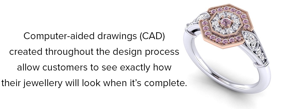 CAD rendering of The Meg custom Argyle pink diamond ring design