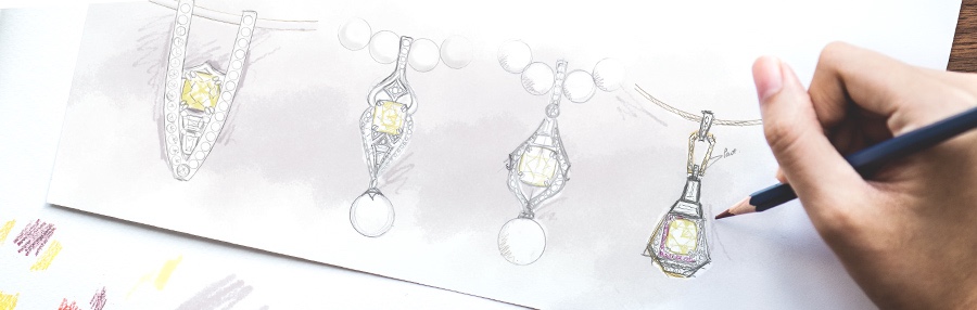 Design sketches for The Nancy custom diamond pendant
