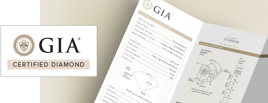 GIA diamond certificate for the cushion-cut fancy yellow diamond