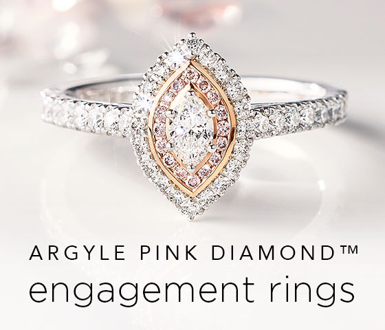 Shop Argyle Pink Diamond engagement rings: marquise diamond with double-halo on white gold band