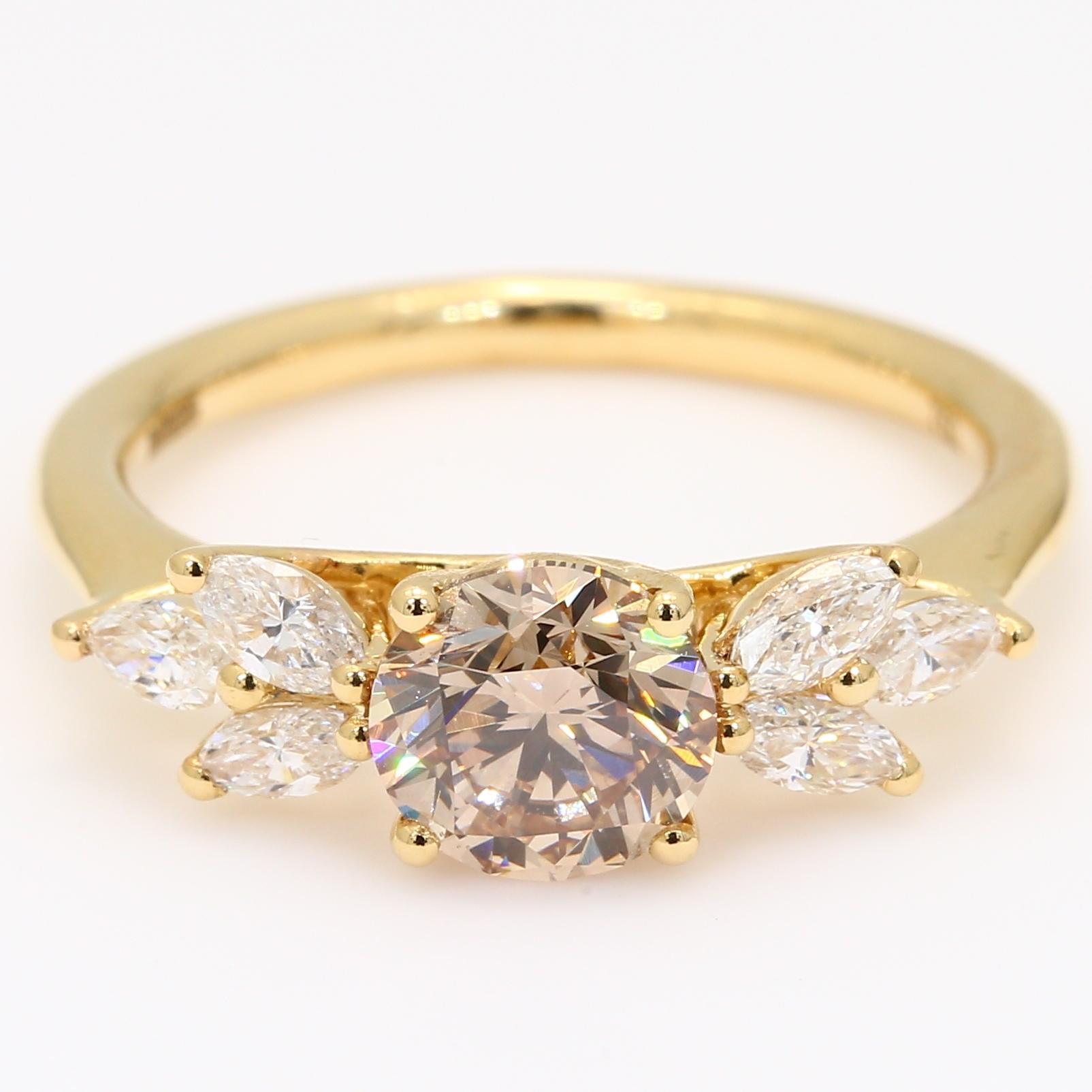 Vera round and marquise-cut champagne and white diamond engagement ring