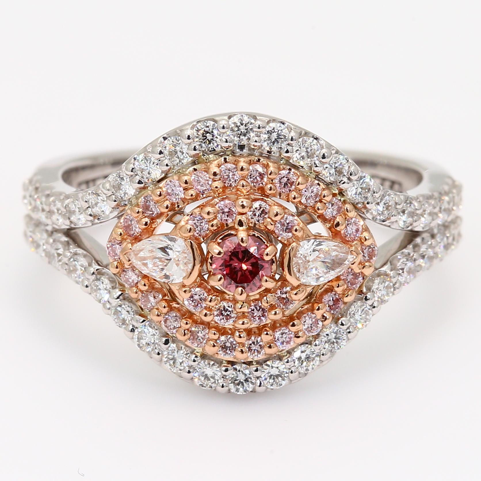 The Paradisa Crescendo Exhibition Argyle pink diamond round cut halo ring