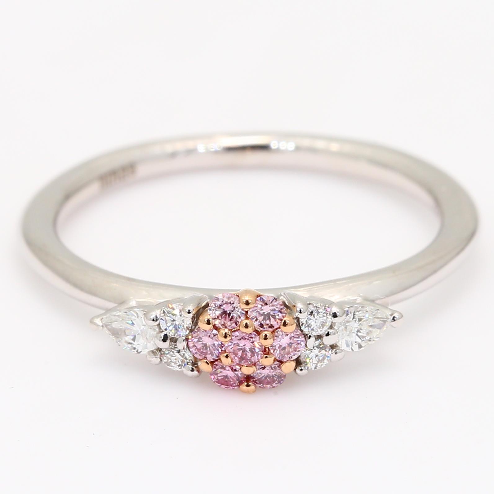 Bellissima Argyle pink and white round and pear-cut diamond floral cluster ring