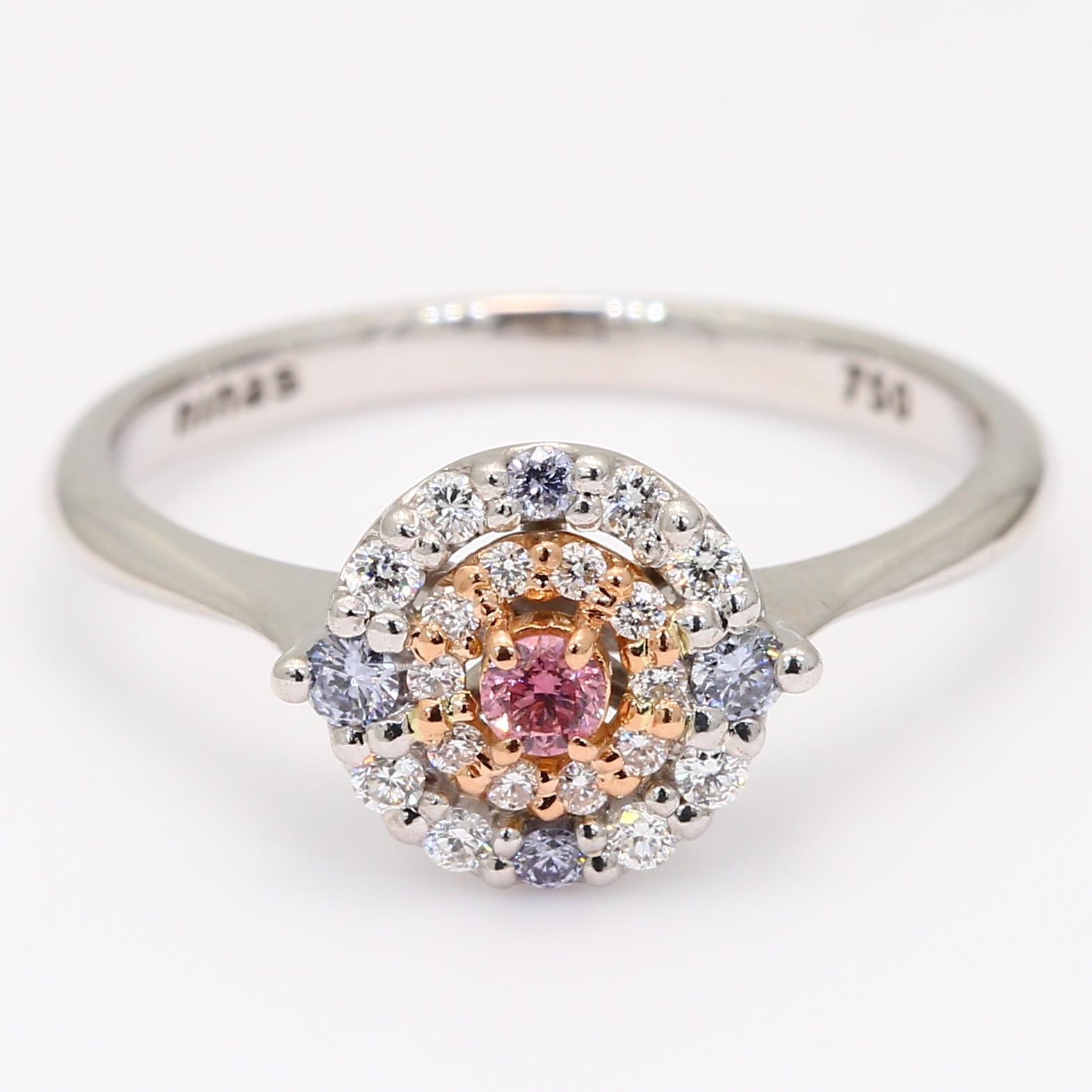 Make Way Argyle pink  blue and white diamond halo ring