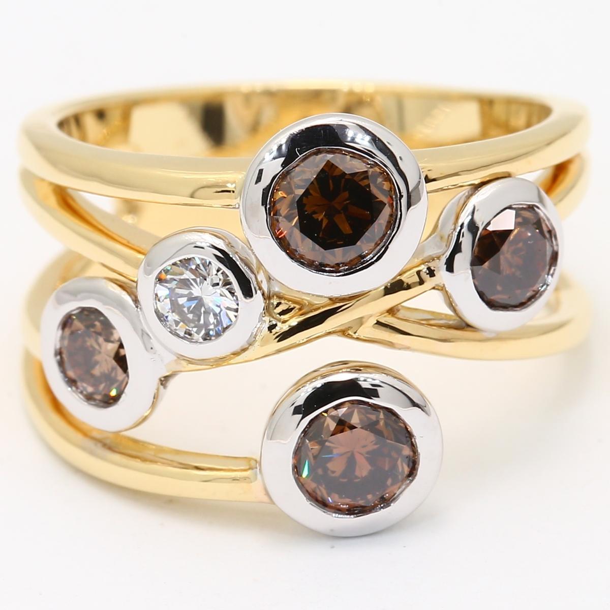 Champagne Bubbles champagne and white diamond dress ring