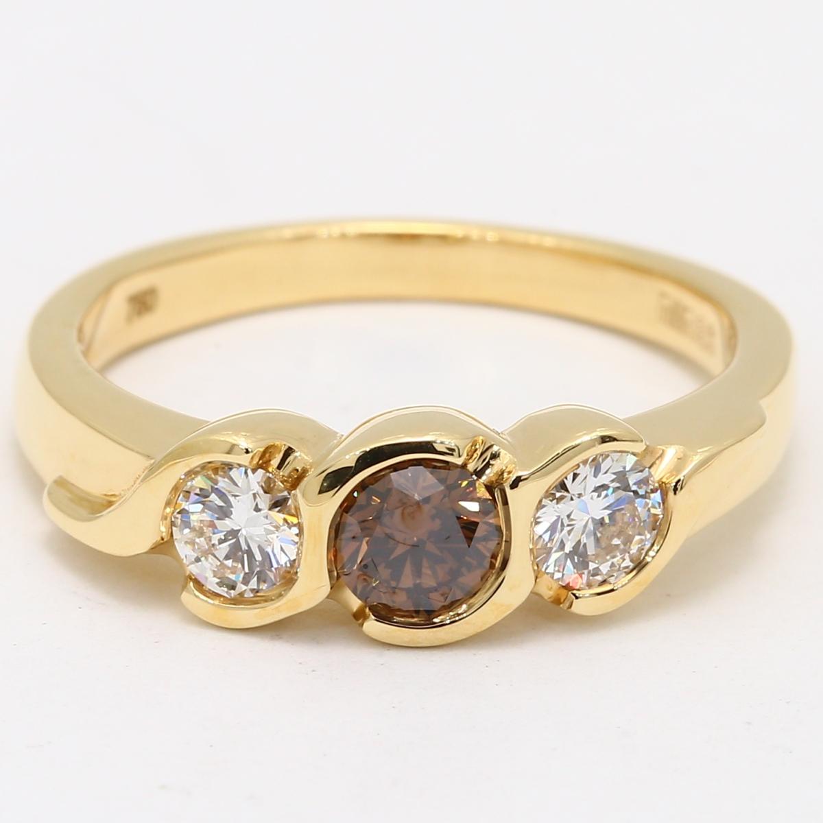 Selena champagne and white diamond three-stone ring