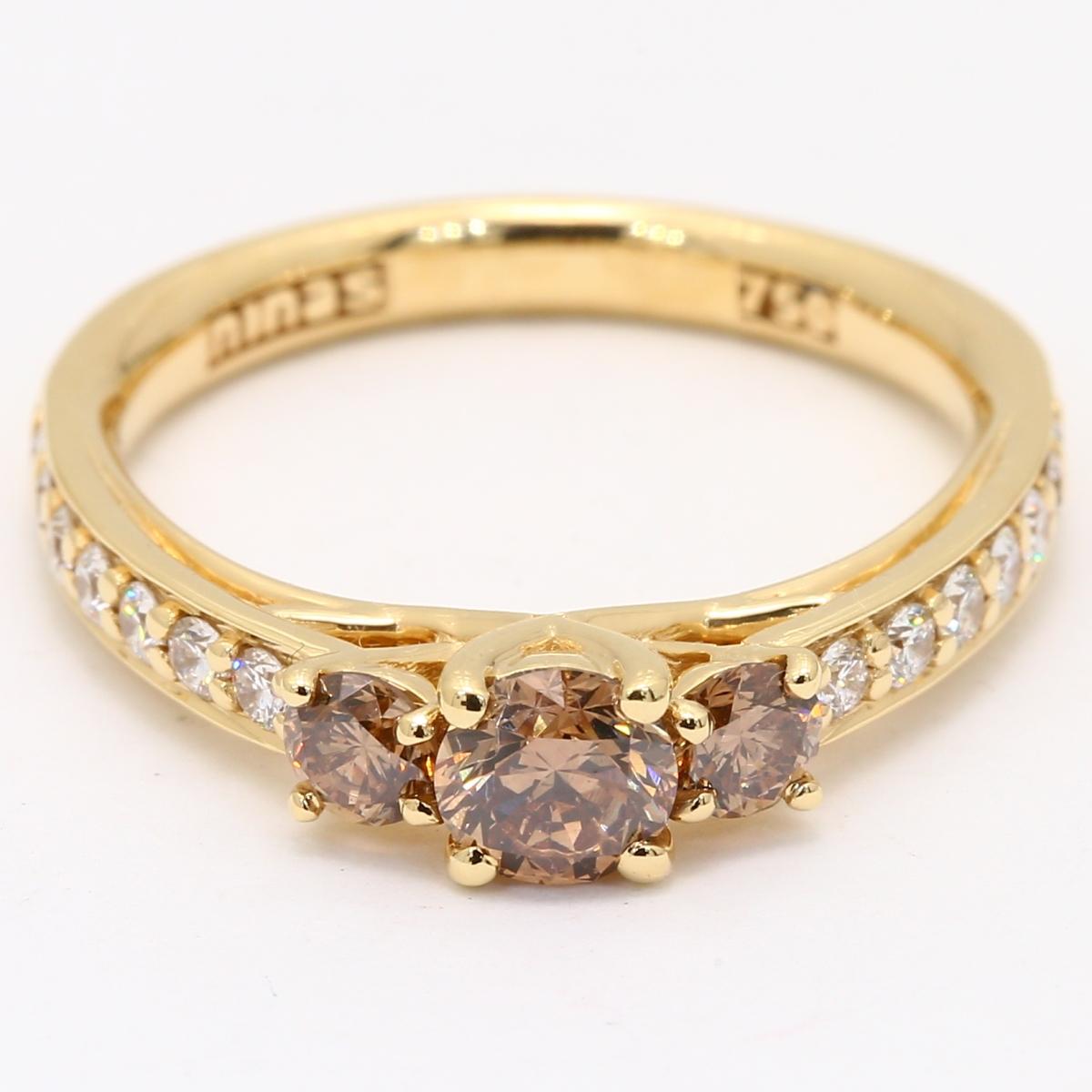 Paragon Three Stone Champagne Diamond Engagement Ring