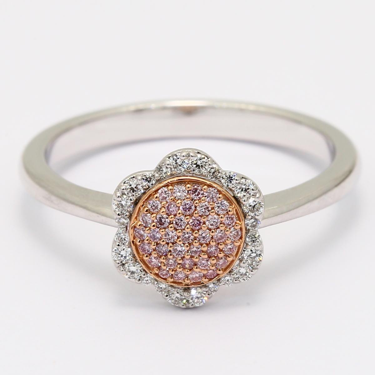 Rosetta white and Argyle pink diamond floral cluster halo ring