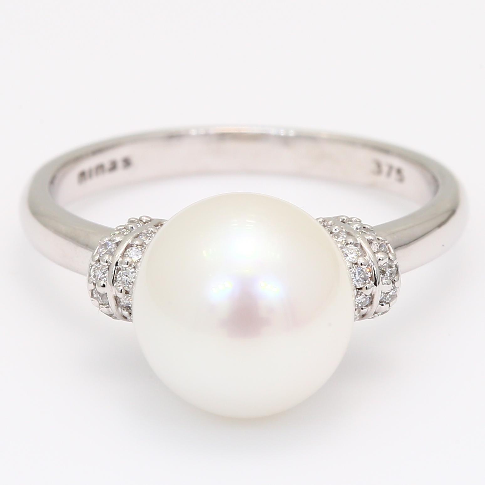 Alabaster white South Sea pearl and white diamond ring