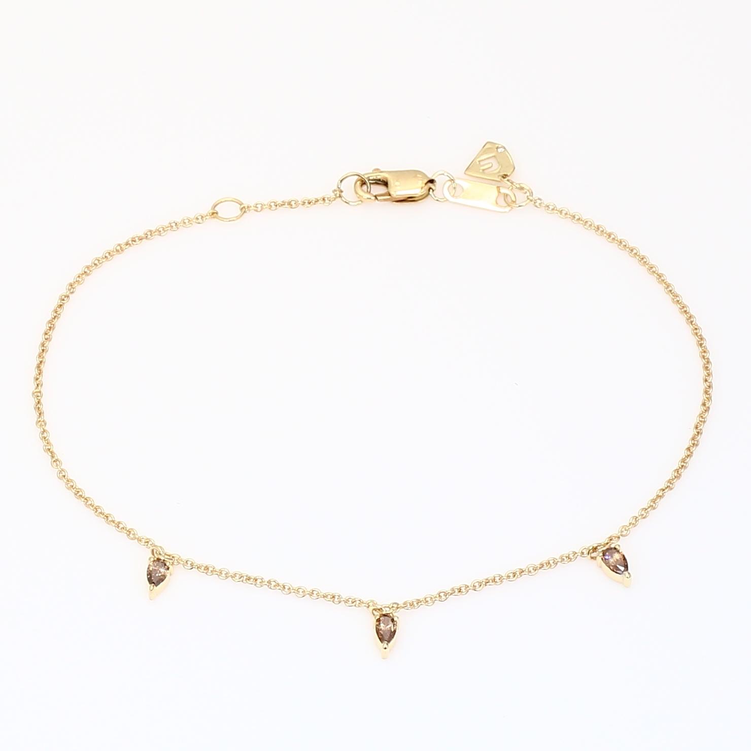 Cardinal three-stone pear-cut champagne diamond bracelet