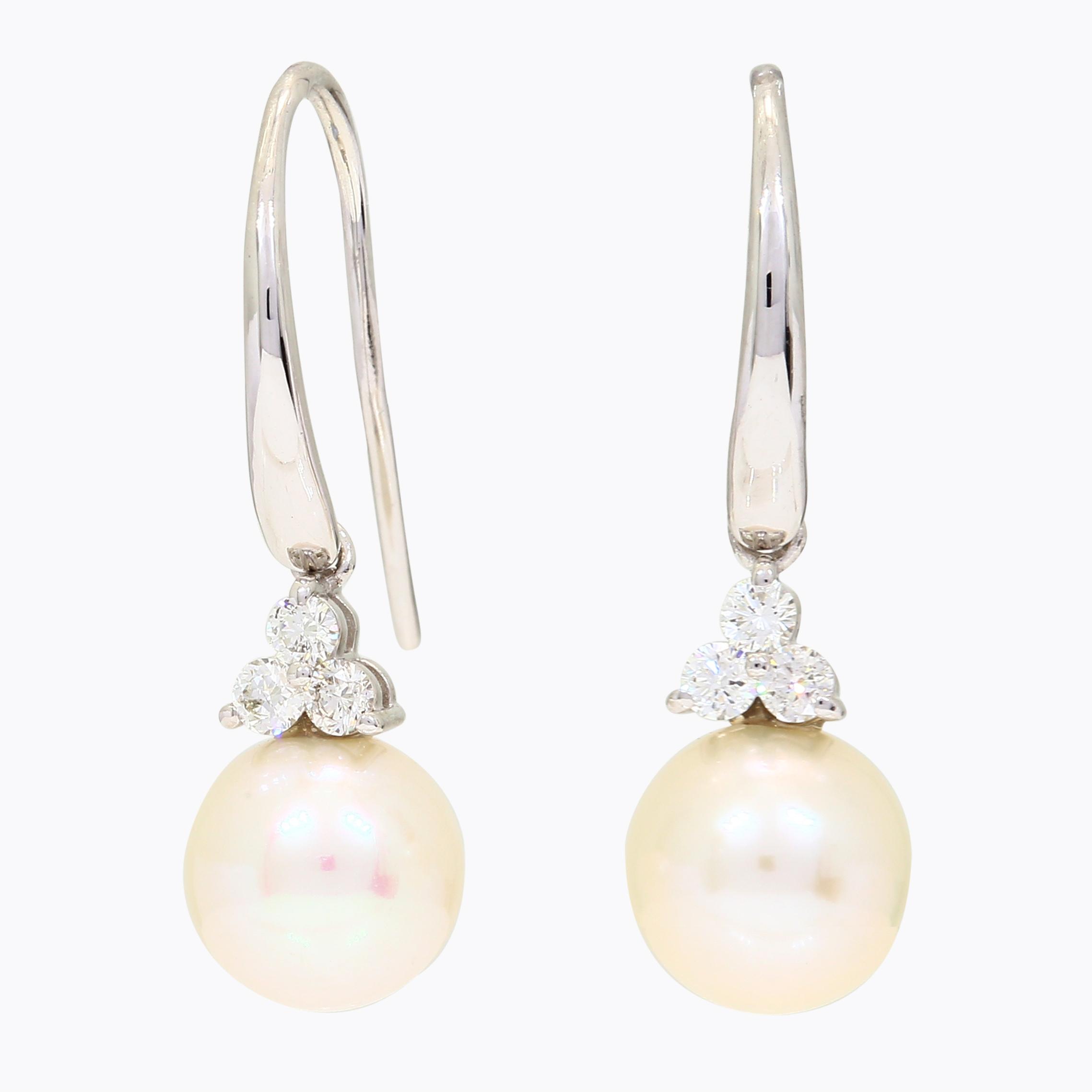 NXT Serena white fresh water pearl and white diamond shepherd hook earrings