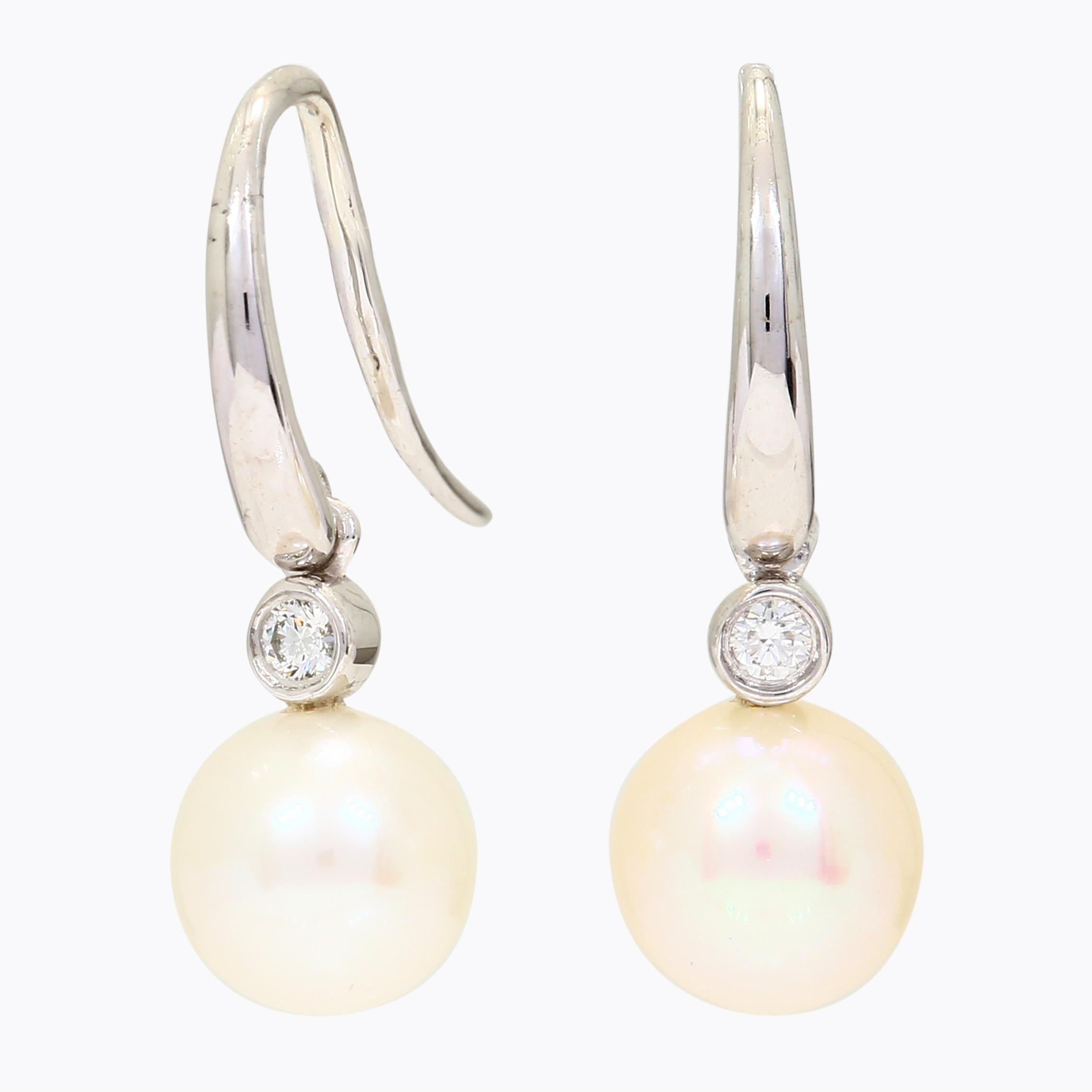 NXT Frost white fresh water pearl and white diamond shepherd hook earrings