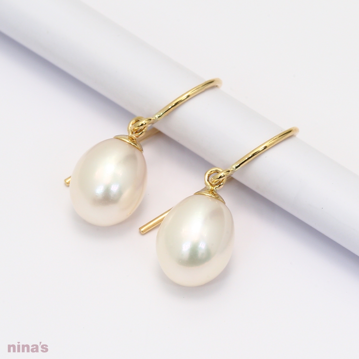 Lex white fresh water pearl drop hook earrings