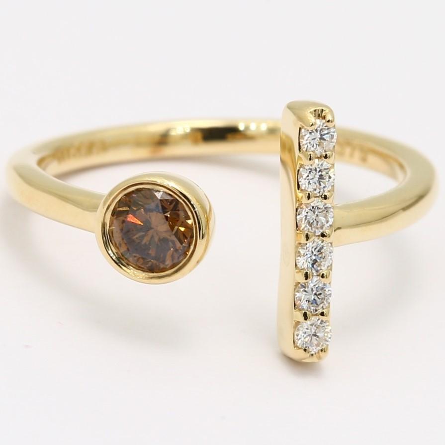 Madonna champagne and white diamond open stackable ring