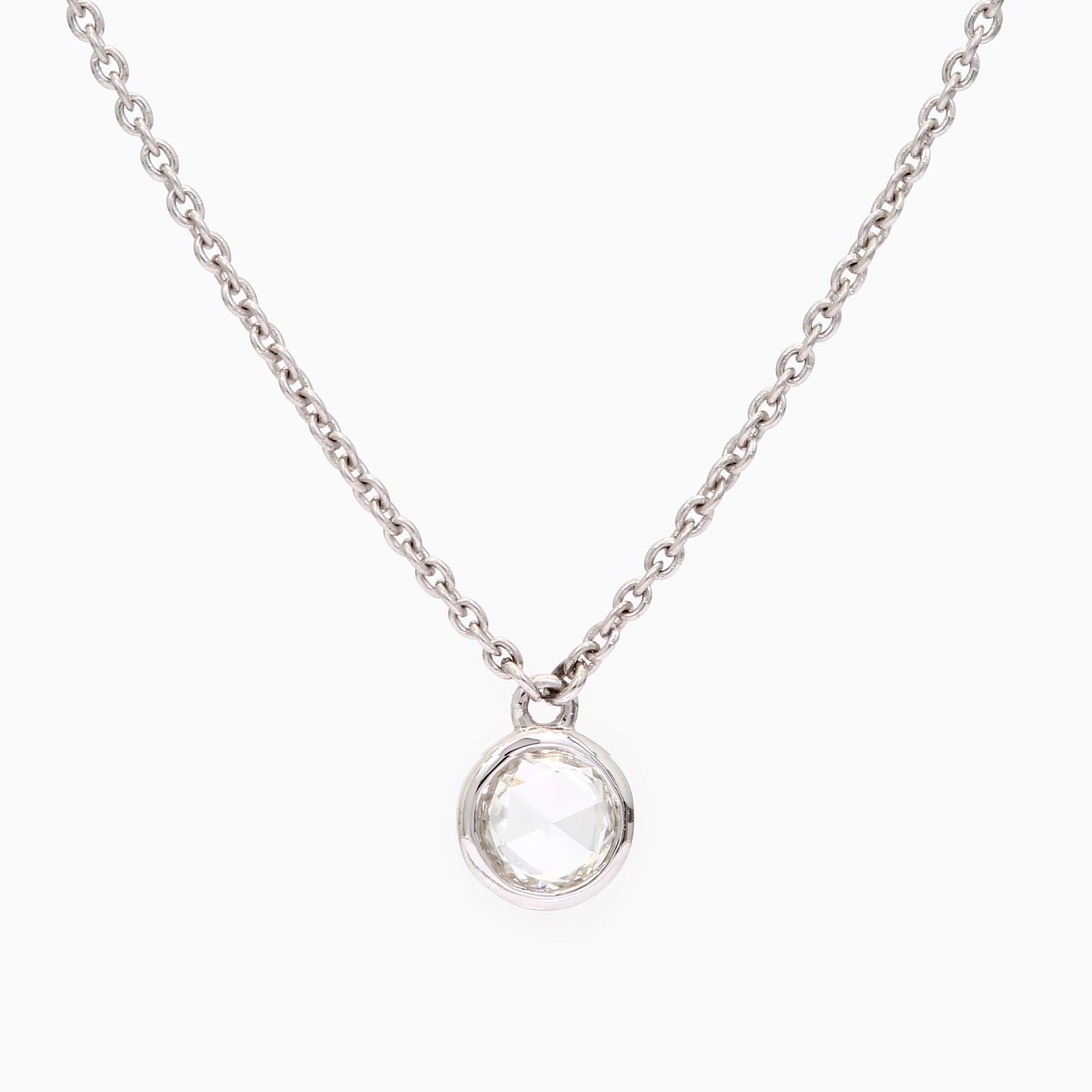 Albertine round rose cut white diamond bezel set necklace