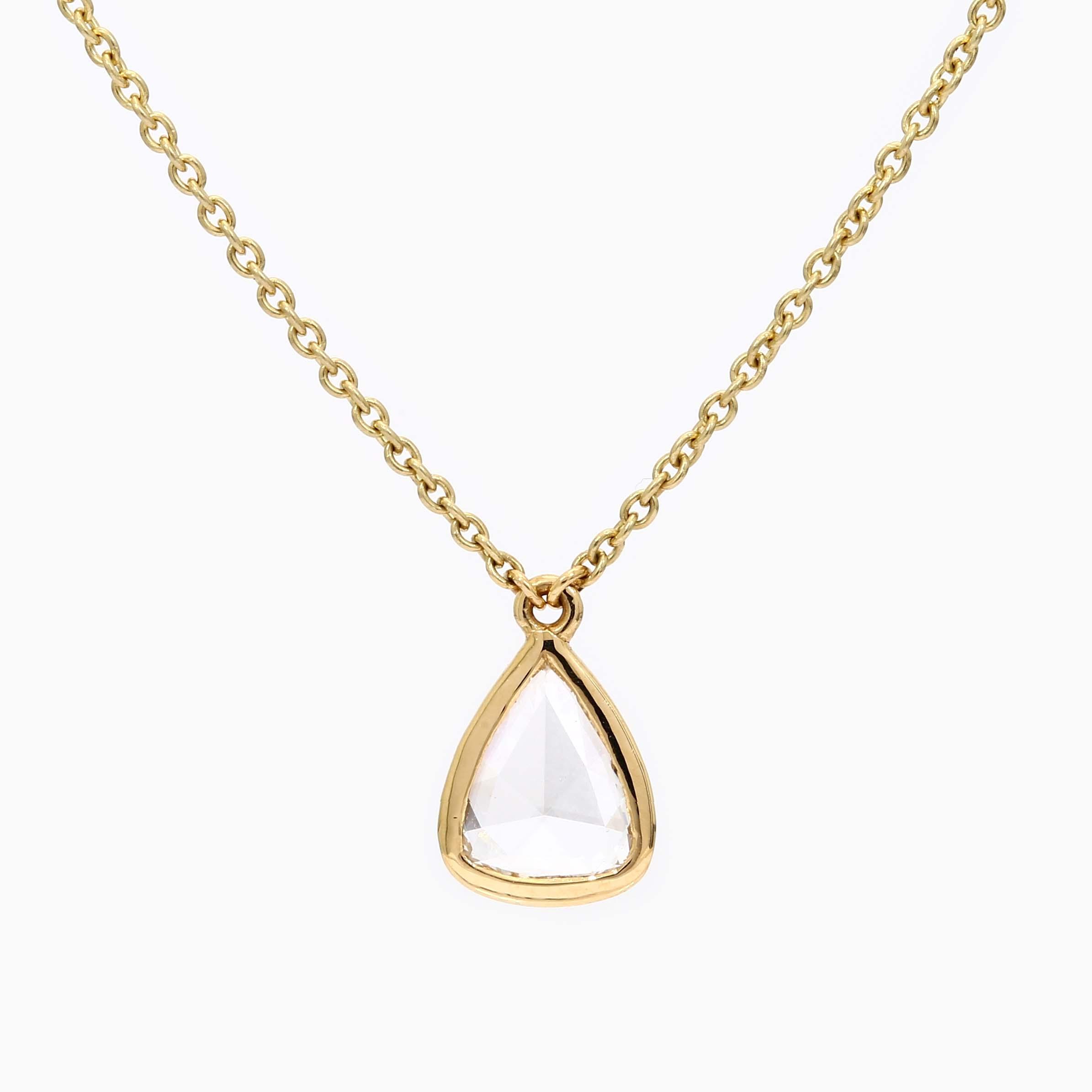 Eternity pear rose cut white diamond bezel set necklace