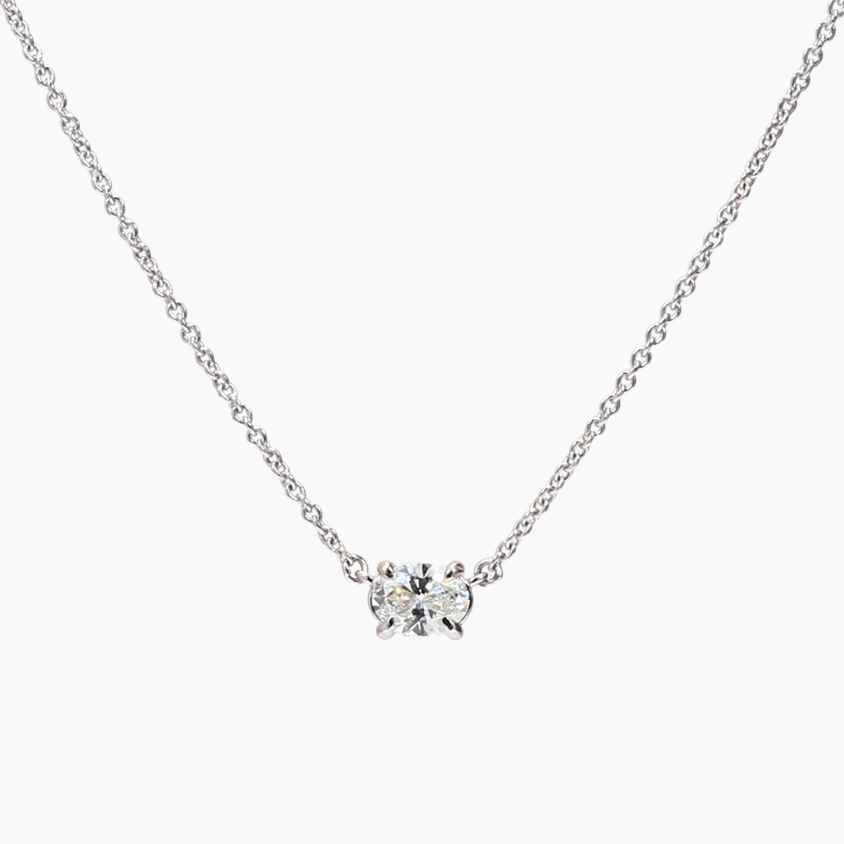 Ellipse oval cut white diamond solitaire necklace