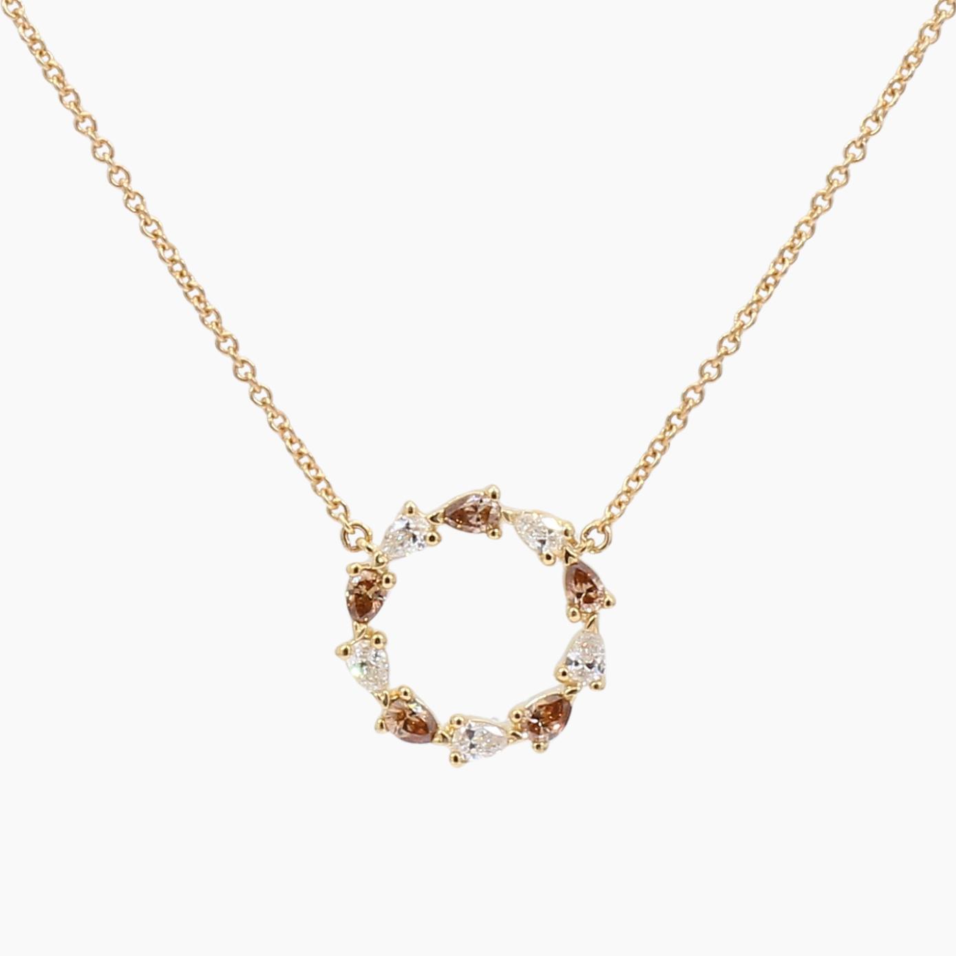 Wreathe pear cut champagne and white diamond necklace