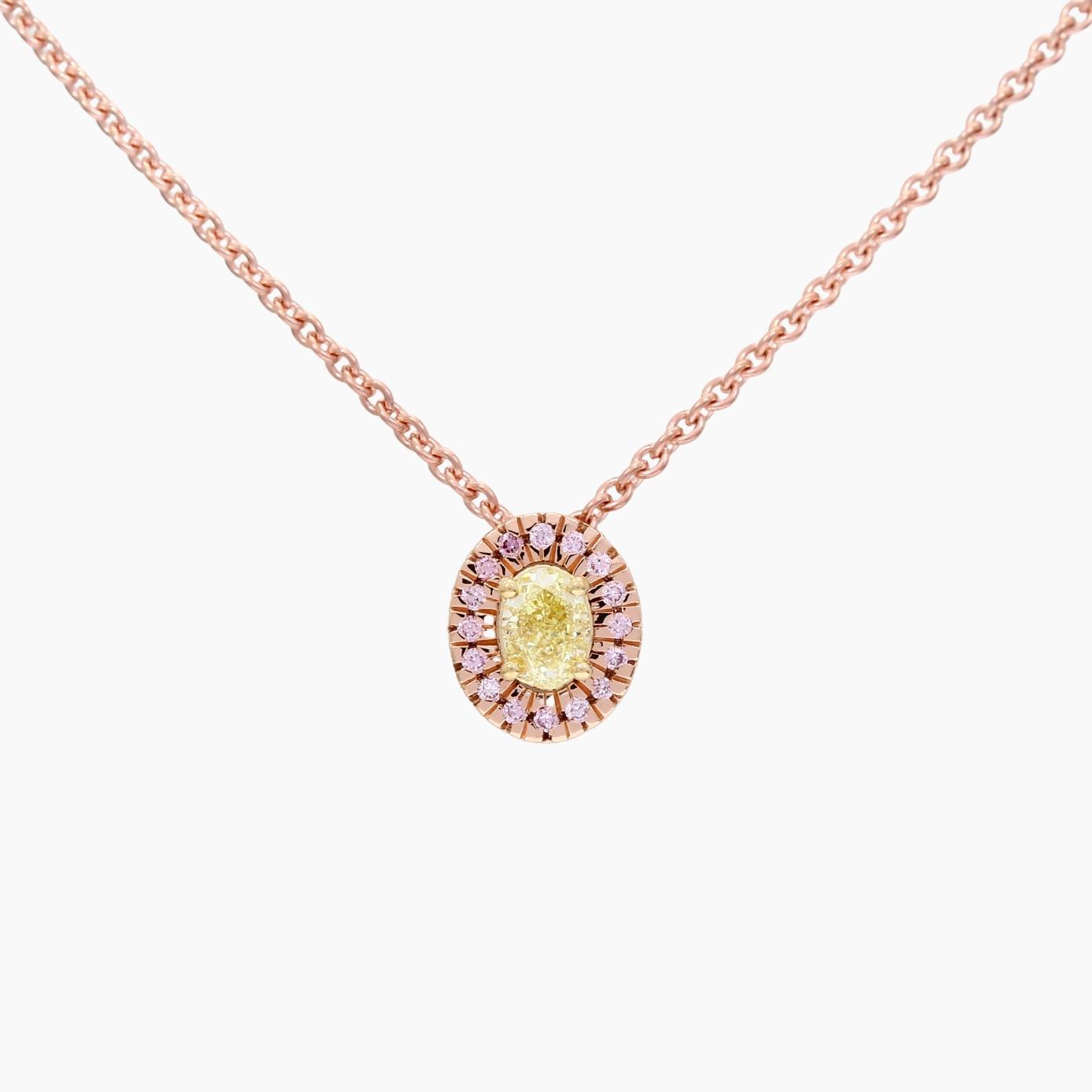 Heidi oval-cut and round-cut yellow and Argyle pink diamond halo necklace