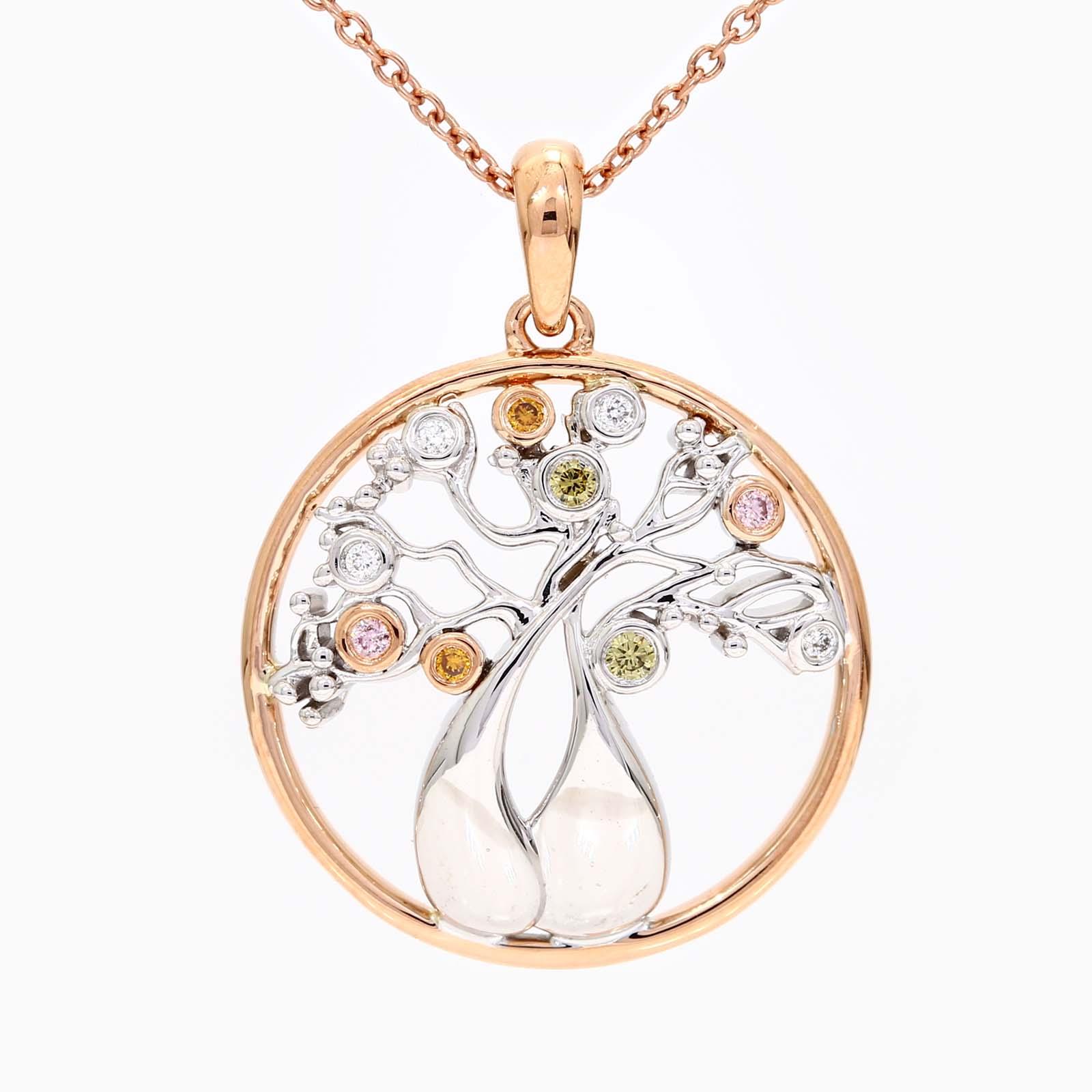 Tree of life Argyle pink and rainbow diamond boab necklace