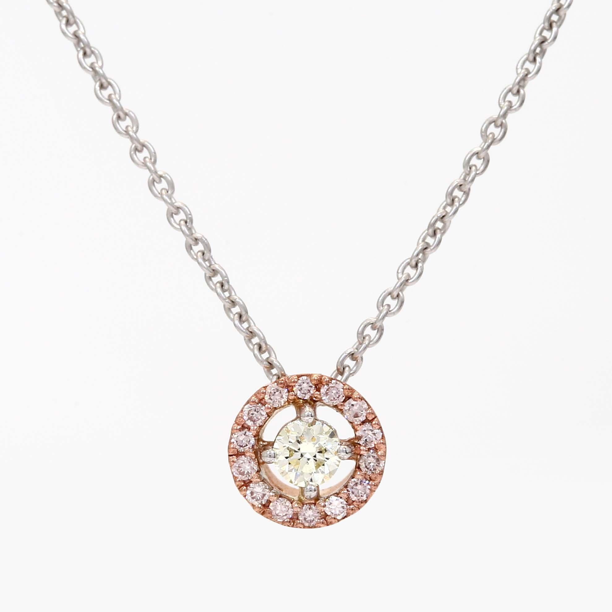 Saffron Argyle pink diamond halo pendant