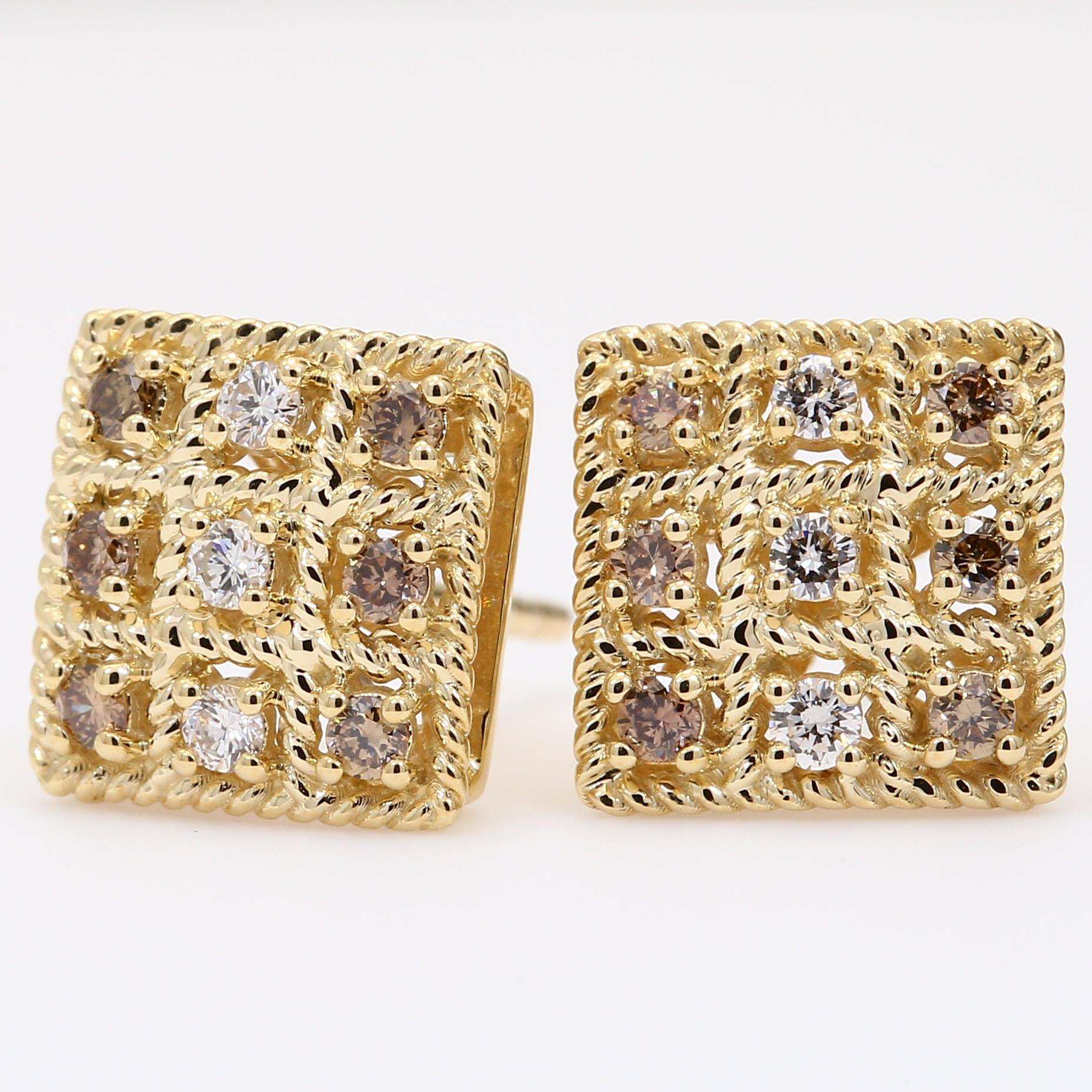 Xanthi champagne and white diamond square stud earrings