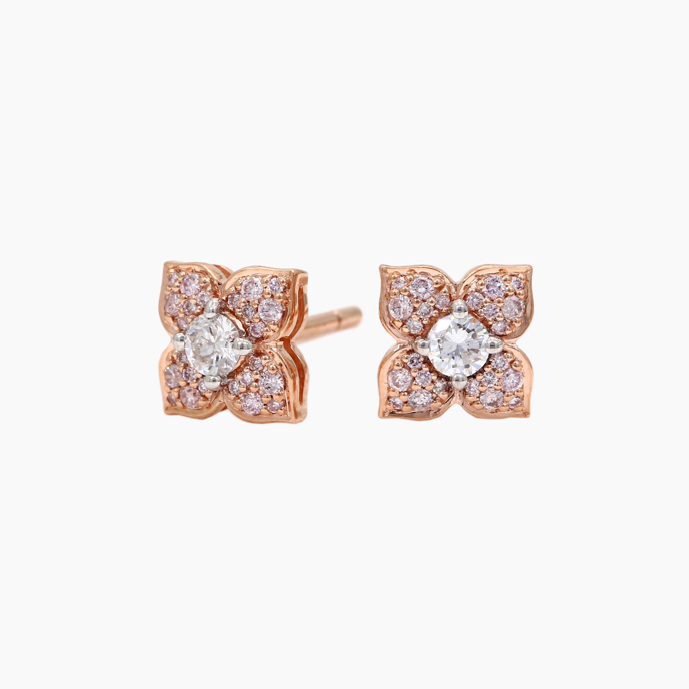 Floret white and Argyle pink diamond flower stud earrings