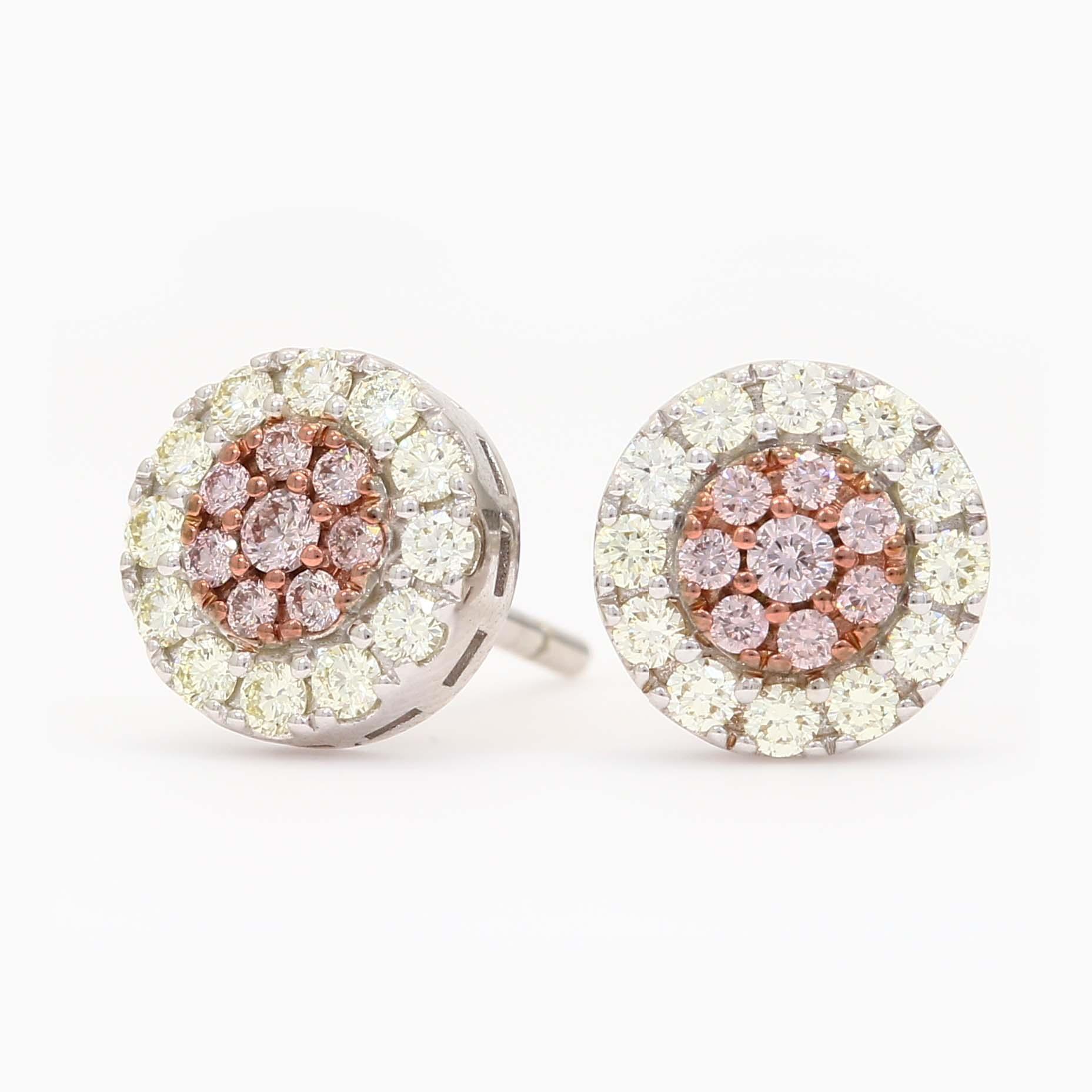 Biennial Argyle pink and white diamond cluster halo stud earrings
