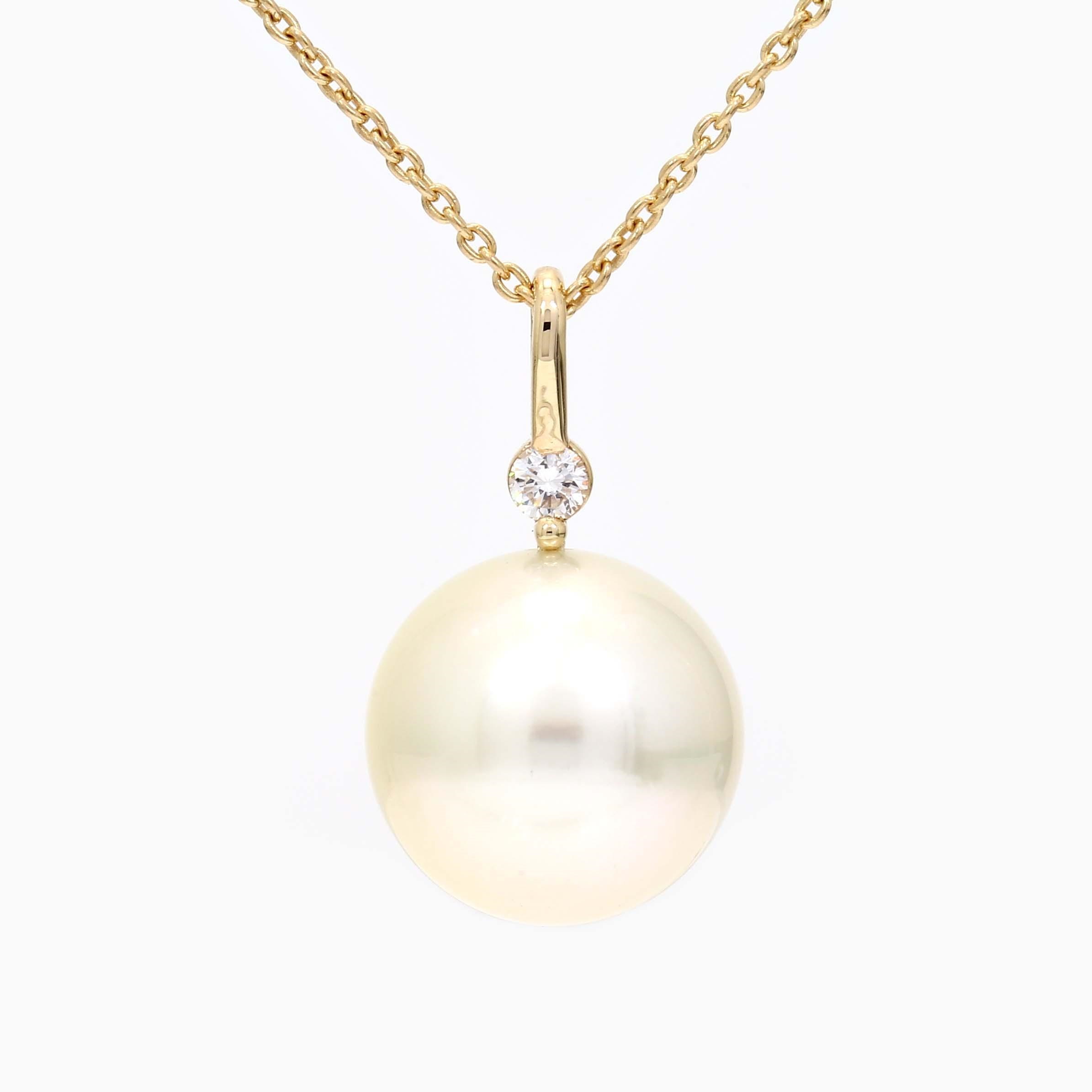 Caspian white South Sea pearl and white diamond drop necklace
