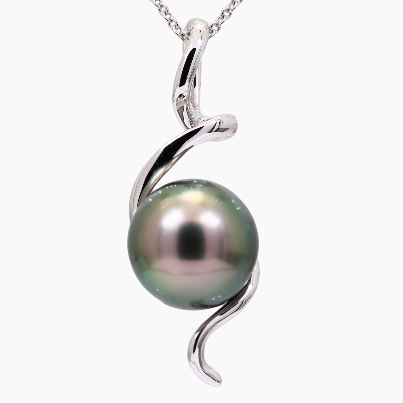 Anemone black Tahitian pearl spiral necklace