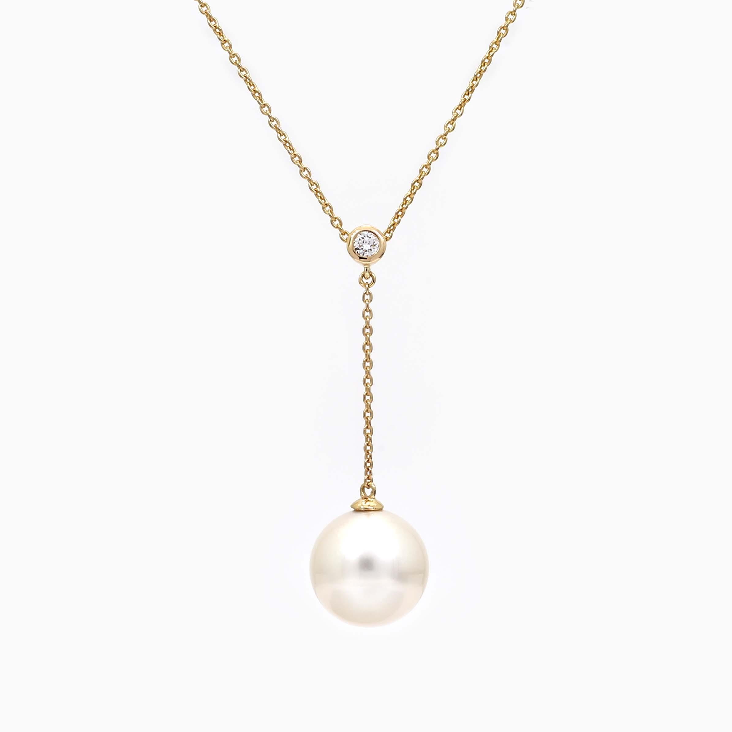 Aquata white South Sea pearl and white diamond lariat drop necklace