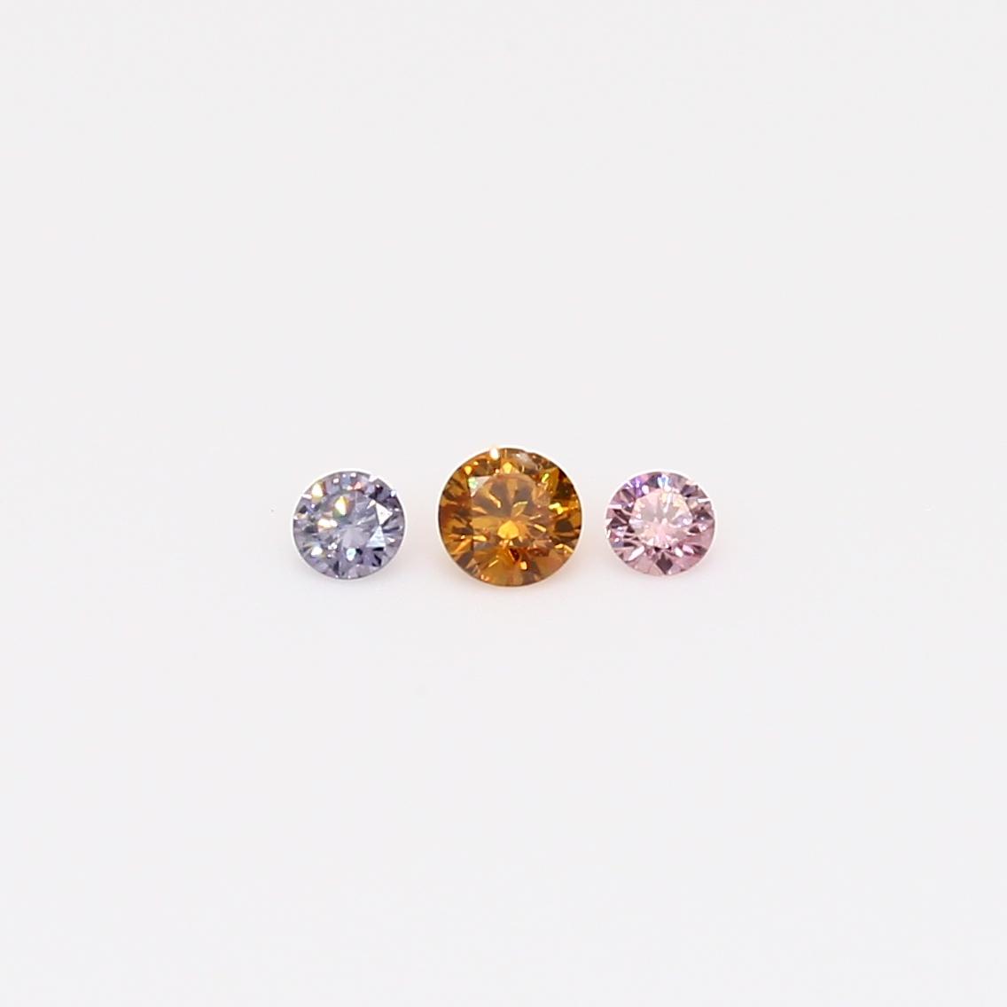 0.095 Total carat trio of round-cut rainbow diamonds