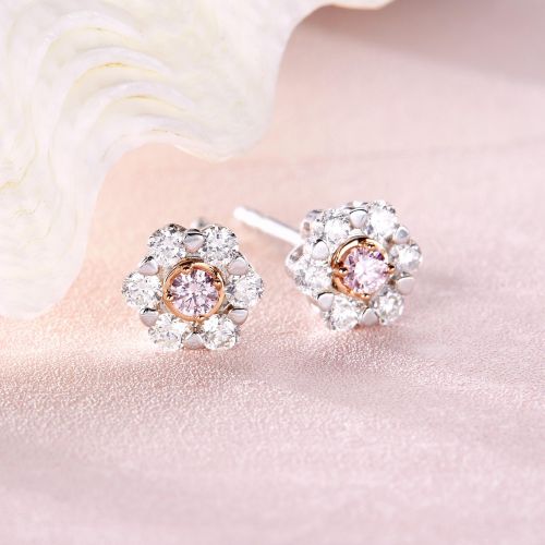 Adeline White and Argyle Pink Diamond Floral Halo Earrings