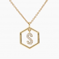 Insignia Icon white diamond yellow gold initial necklace