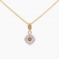 Regan champagne and white diamond halo necklace