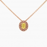 Heidi oval-cut and round-cut yellow and Argyle pink diamond halo necklace
