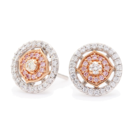 Marseille Argyle pink and white diamond halo stud earrings