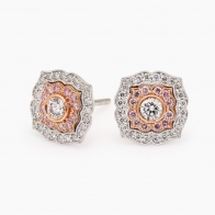 Collioure Argyle pink and white diamond halo stud earrings