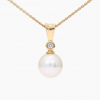 Belize white South Sea pearl and white diamond bezel drop necklace