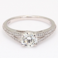 Amore round cut white diamond split shank engagement ring