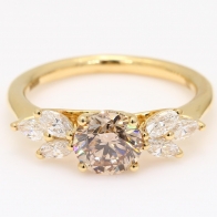 Vera round and marquise cut champagne and white diamond engagement ring