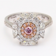 The Rapture Crescendo Exibition Argyle Pink Diamond round cut halo ring