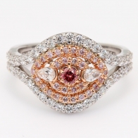 The Paradisa Crescendo Exhibition Argyle pink diamond round cut halo ring