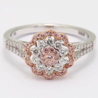 Fleur Argyle Pink and White Diamond Cluster Ring