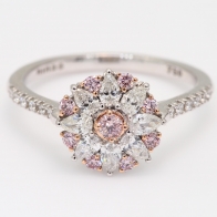 Lace Gem pear-cut Argyle pink and white diamond flower halo ring