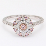 Lace Gem pear-cut Argyle pink and white diamond flower halo ring