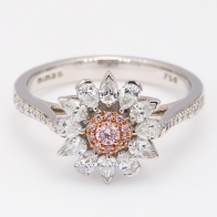 Freya pear and round-cut Argyle pink and white diamond flower halo ring