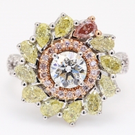 Splendour Argyle pink  yellow and white diamond flower ring